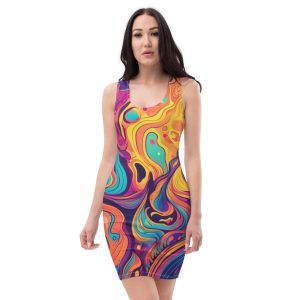 Womens Stretch Fit Bodycon Dress - Vibrant Psychedelic Kaleidoscope 3