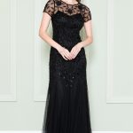 Embroidered Bodice Illusion Short Sleeves Long Mother Of The Bride Dress ACIN002 Sale