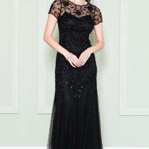 Embroidered Bodice Illusion Short Sleeves Long Mother Of The Bride Dress ACIN002 Sale