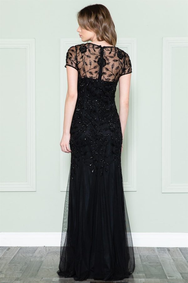 Embroidered Bodice Illusion Short Sleeves Long Mother Of The Bride Dress ACIN002 Sale - Image 2