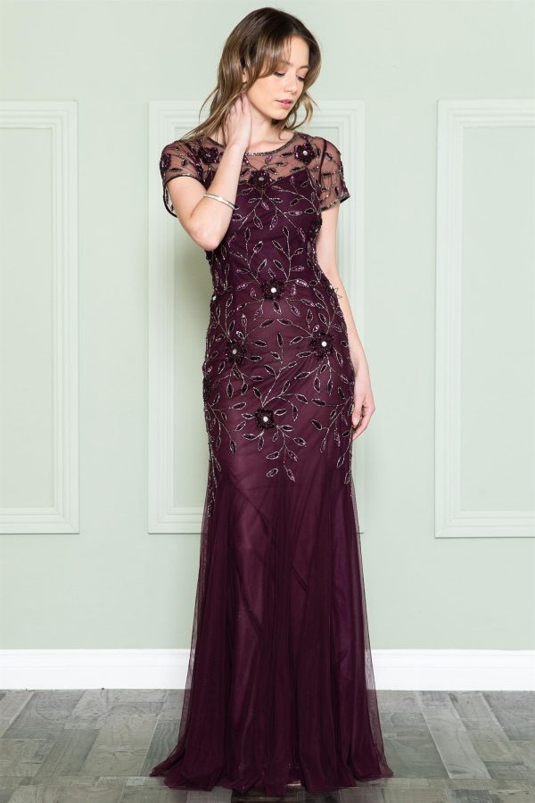 Embroidered Bodice Illusion Short Sleeves Long Mother Of The Bride Dress ACIN002 Sale - Image 3