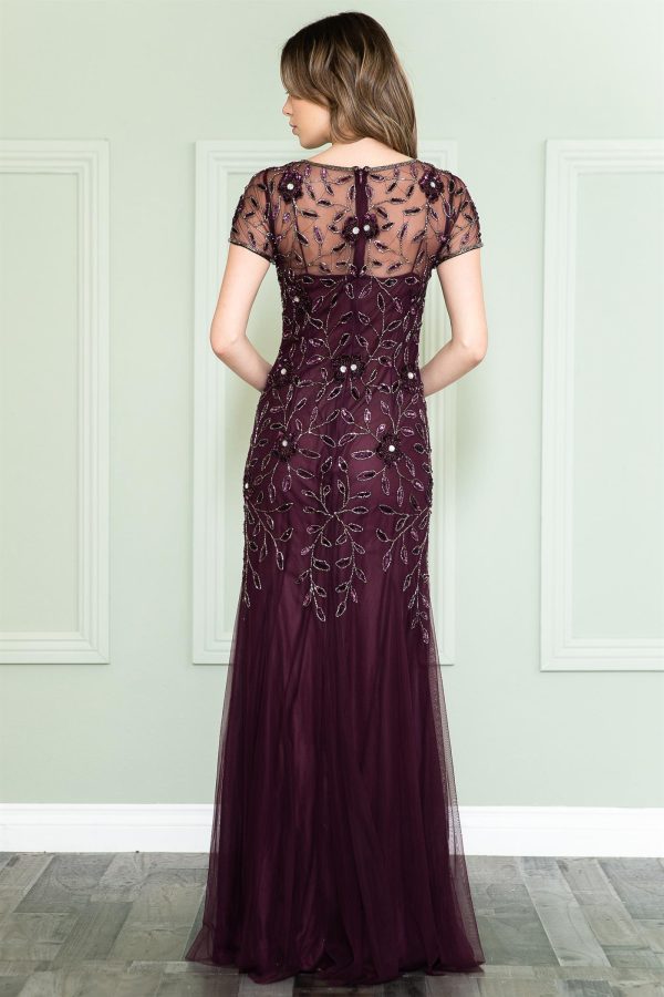 Embroidered Bodice Illusion Short Sleeves Long Mother Of The Bride Dress ACIN002 Sale - Image 4