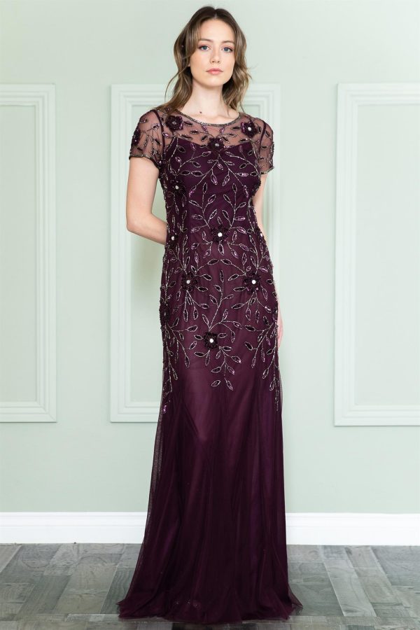 Embroidered Bodice Illusion Short Sleeves Long Mother Of The Bride Dress ACIN002 Sale - Image 5