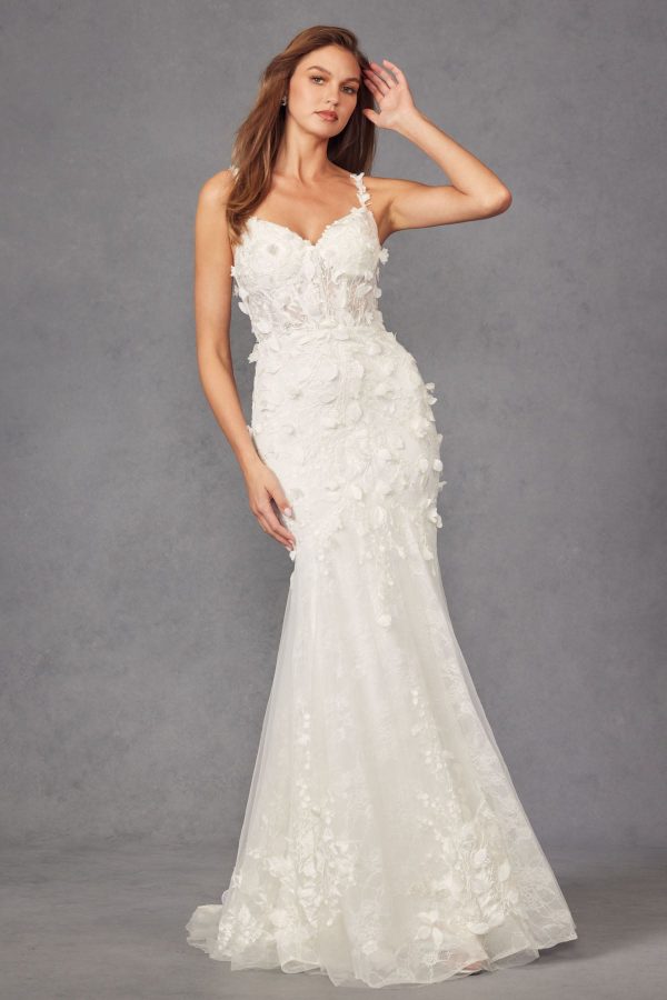 3D Floral Embellished Sweetheart Mermaid Long Wedding Dress JTJT2475UW - Image 3