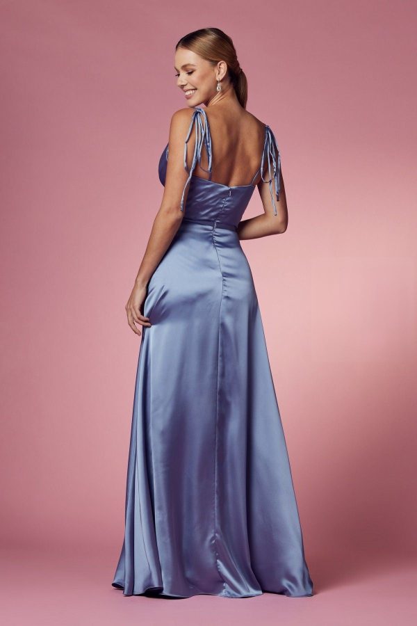 Double Breasted Spaghetti Straps High Slit Long Bridesmaid Dress NXR1029 - Image 3