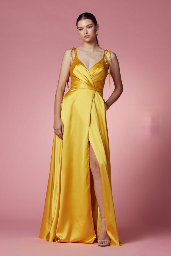 Double Breasted Spaghetti Straps High Slit Long Bridesmaid Dress NXR1029 - Image 5