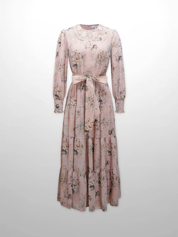 Collared Belted Tiered Dress-Vintage Floral - Image 2