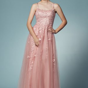 Floral Design Spaghetti Straps Long Bridesmaid & Prom Dress NXC415
