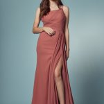 High Slit One Shoulder Long Bridesmaid & Evening Dress NXE1005