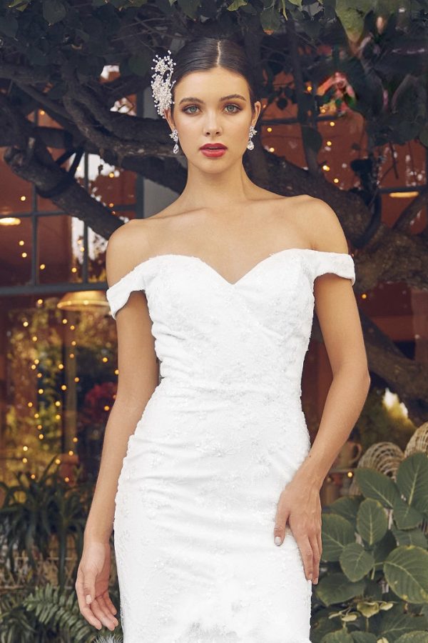 Off Shoulder Ruffled Skirt Sweetheart Long Wedding Dress NXC1106W - Image 3