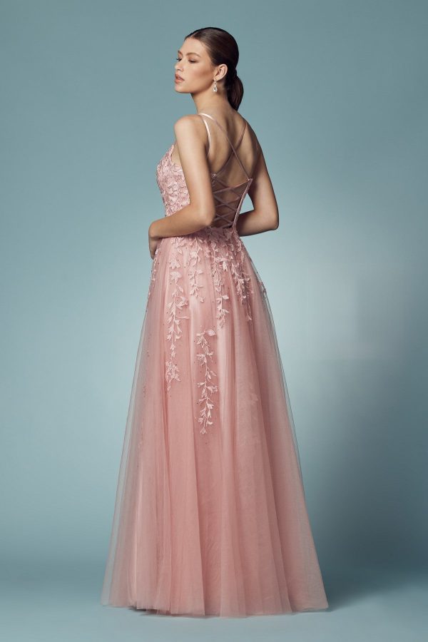 Floral Design Spaghetti Straps Long Bridesmaid & Prom Dress NXC415 - Image 2