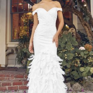 Off Shoulder Ruffled Skirt Sweetheart Long Wedding Dress NXC1106W