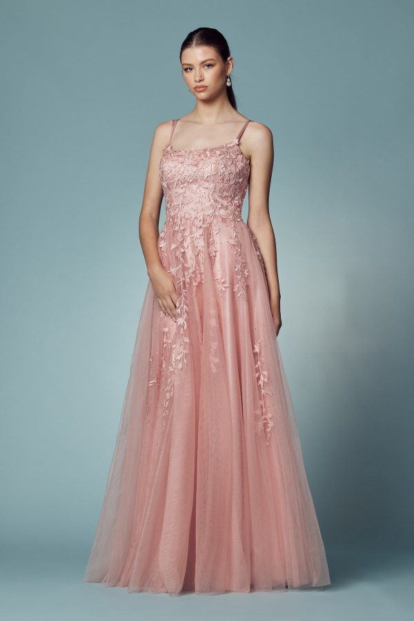 Floral Design Spaghetti Straps Long Bridesmaid & Prom Dress NXC415 - Image 3