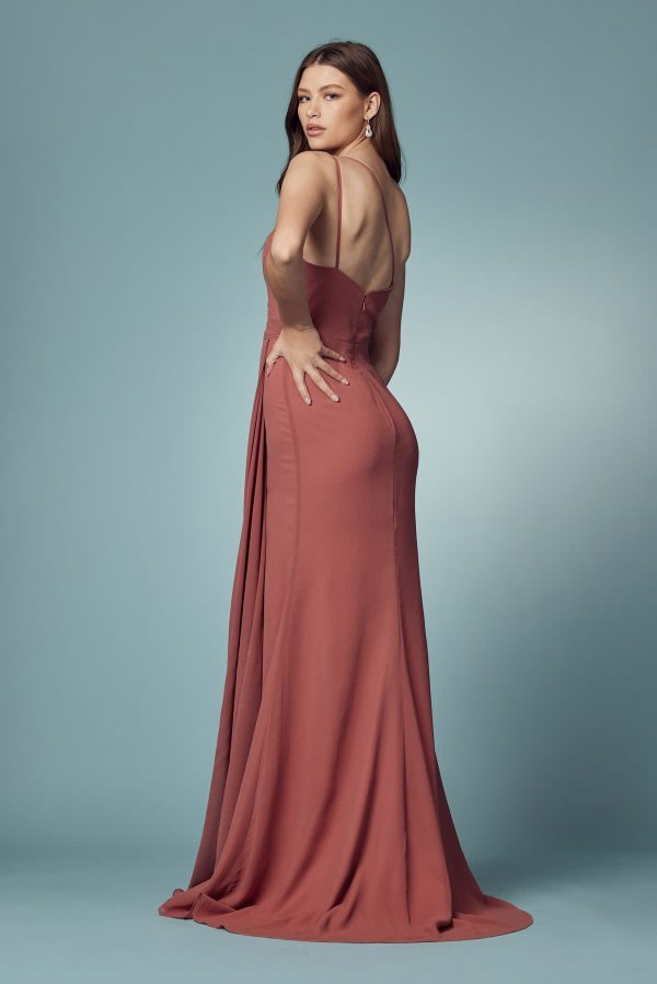 High Slit One Shoulder Long Bridesmaid & Evening Dress NXE1005 - Image 3