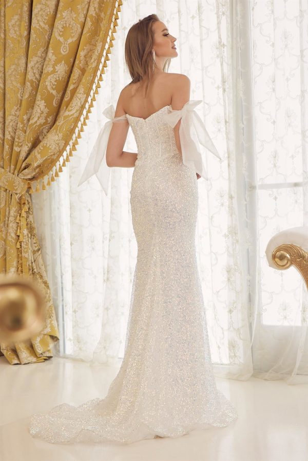 Embroidered Sequins Off Shoulder Long Wedding Dress NXC1095 - Image 4
