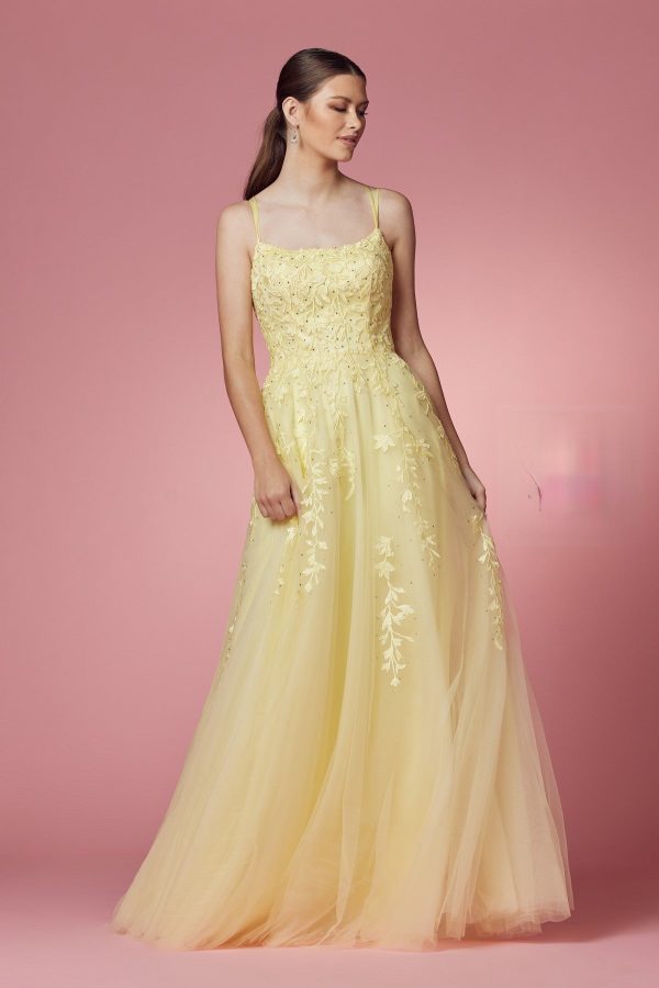 Floral Design Spaghetti Straps Long Bridesmaid & Prom Dress NXC415 - Image 4