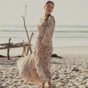 Collared Belted Tiered Dress-Vintage Floral