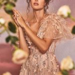Petal Embellished Ruffle sleeve Vintage Feather and Sequin Prom & Bridesmaid Dress CDA1176