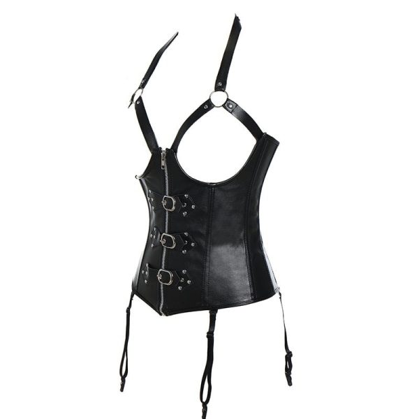 Bustiers & Corsets Leather Steampunk Underbust Corsets with Garters Belt Lace Up Boned Bustiers Tops Sexy Lingerie Set Nightwear - Image 3