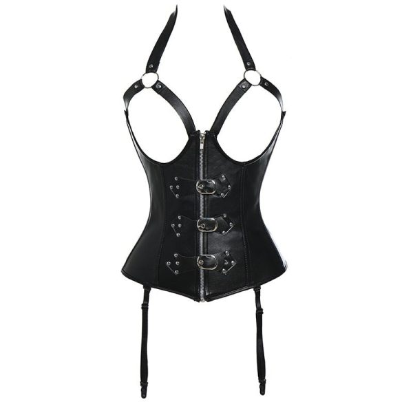 Bustiers & Corsets Leather Steampunk Underbust Corsets with Garters Belt Lace Up Boned Bustiers Tops Sexy Lingerie Set Nightwear - Image 2