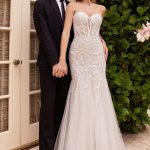 Strapless Embellished Mermaid Tulle Skirt Long Wedding Dress CDCB126W