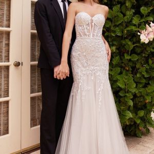 Strapless Embellished Mermaid Tulle Skirt Long Wedding Dress CDCB126W