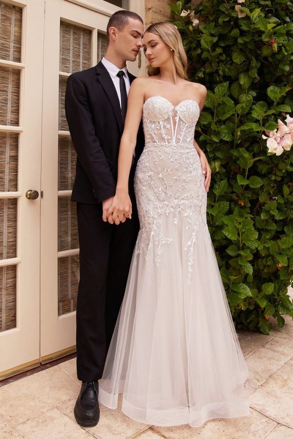 Strapless Embellished Mermaid Tulle Skirt Long Wedding Dress CDCB126W