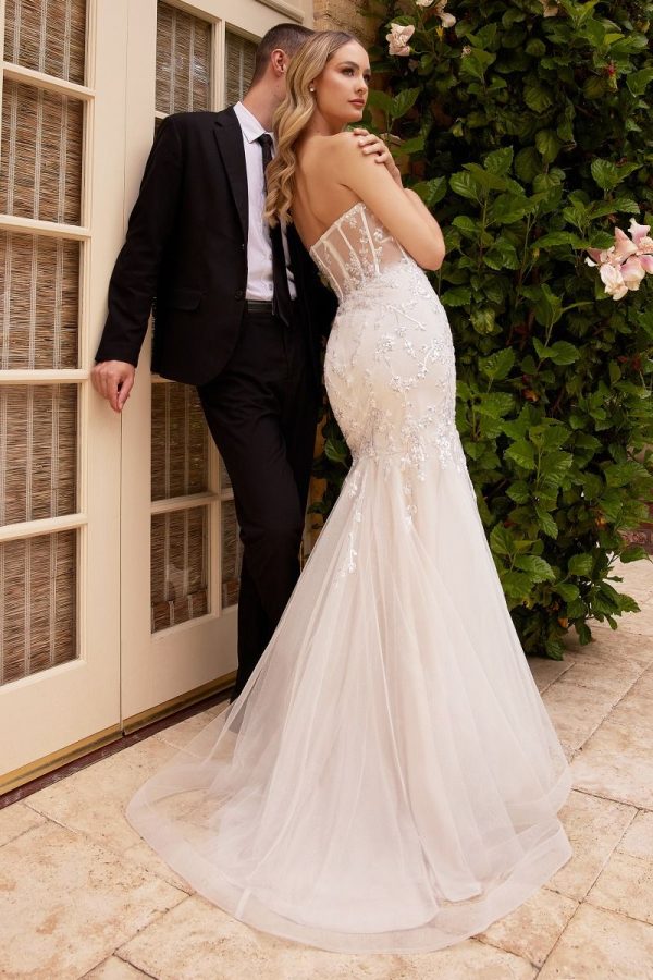 Strapless Embellished Mermaid Tulle Skirt Long Wedding Dress CDCB126W - Image 2