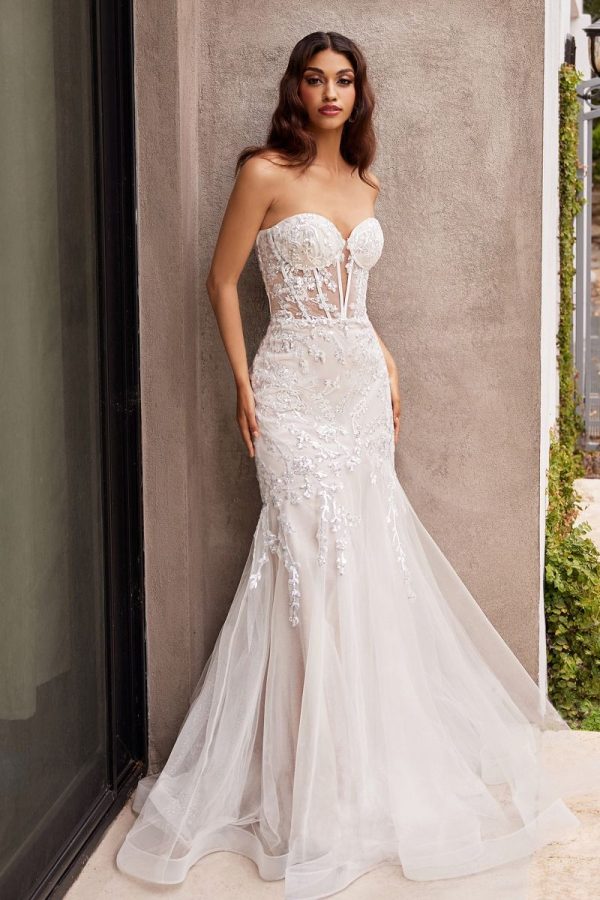 Strapless Embellished Mermaid Tulle Skirt Long Wedding Dress CDCB126W - Image 4
