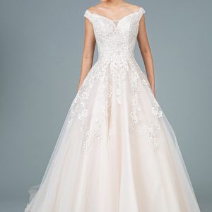 Embroidery Embellished Mesh A-Line Tail Long Wedding Dress GLGL1800
