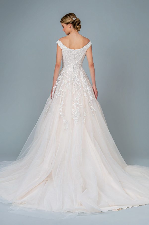 Embroidery Embellished Mesh A-Line Tail Long Wedding Dress GLGL1800 - Image 4