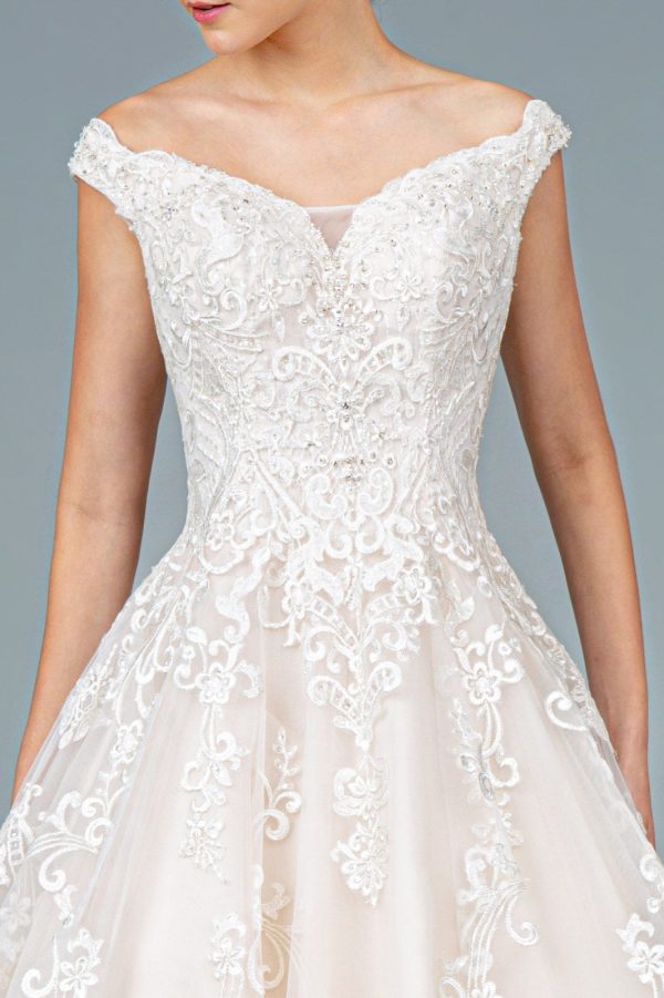 Embroidery Embellished Mesh A-Line Tail Long Wedding Dress GLGL1800 - Image 3