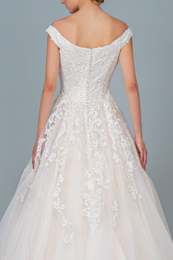 Embroidery Embellished Mesh A-Line Tail Long Wedding Dress GLGL1800 - Image 2