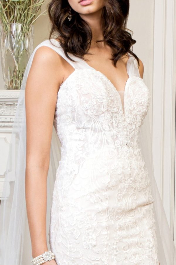 Embroidered V-Neck Mermaid Wedding Gown w/ Detachable Cape - Mask Not Included - Image 5
