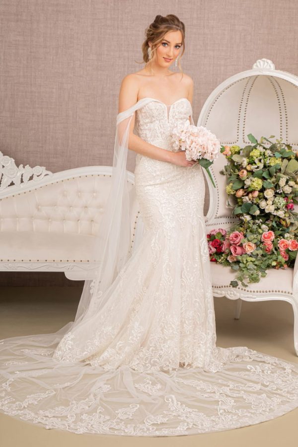 Embroidered V-Neck Mermaid Wedding Gown w/ Detachable Cape - Mask Not Included - Image 2