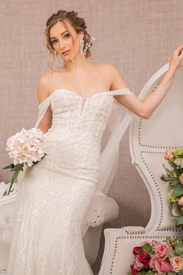Embroidered V-Neck Mermaid Wedding Gown w/ Detachable Cape - Mask Not Included - Image 4