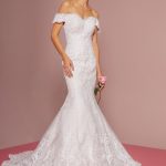 Cut-Away Shoulder Embroidered Mesh Mermaid Wedding Dress GLGL2594