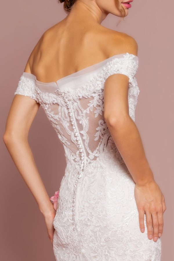 Cut-Away Shoulder Embroidered Mesh Mermaid Wedding Dress GLGL2594 - Image 4