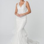 Embroidered V-Neck Sleeveless Mermaid Long Wedding Dress GLGL2814