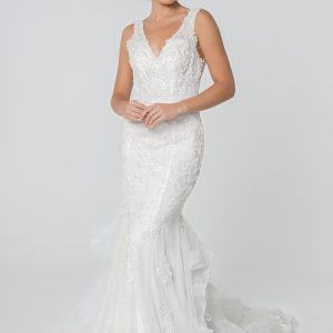 Embroidered V-Neck Sleeveless Mermaid Long Wedding Dress GLGL2814