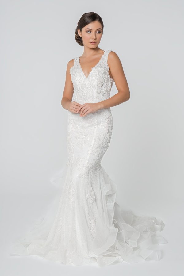 Embroidered V-Neck Sleeveless Mermaid Long Wedding Dress GLGL2814 - Image 12