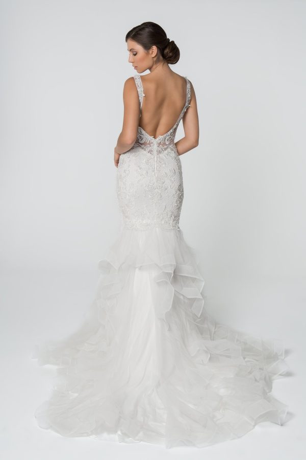 Embroidered V-Neck Sleeveless Mermaid Long Wedding Dress GLGL2814 - Image 2