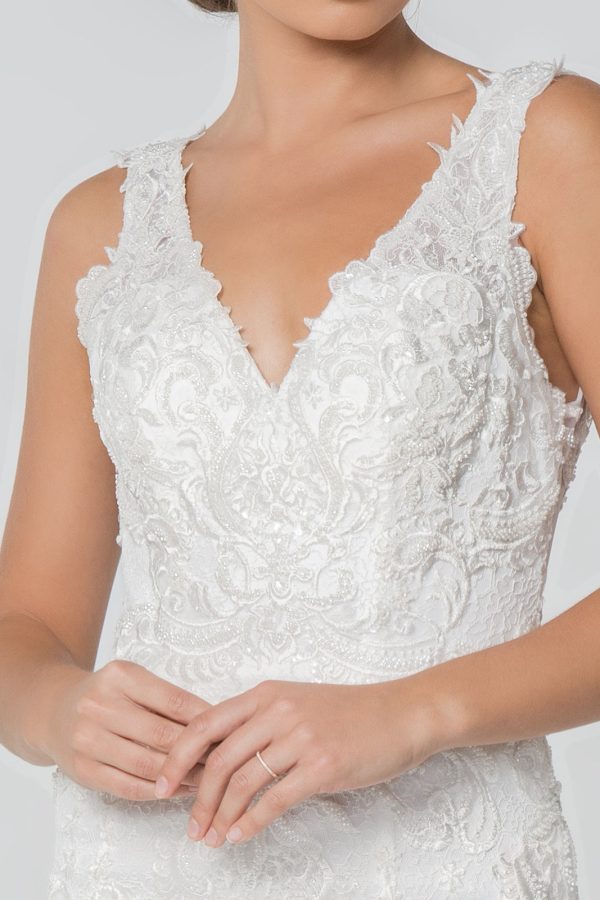 Embroidered V-Neck Sleeveless Mermaid Long Wedding Dress GLGL2814 - Image 3