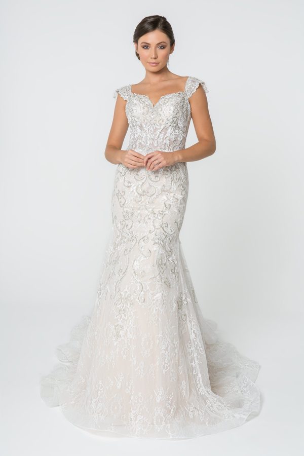 Jewel and Embroidery Embellished Mesh Long Wedding Dress GLGL2822 - Image 7