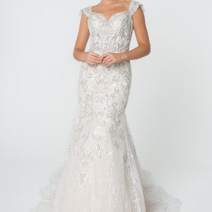 Jewel and Embroidery Embellished Mesh Long Wedding Dress GLGL2822