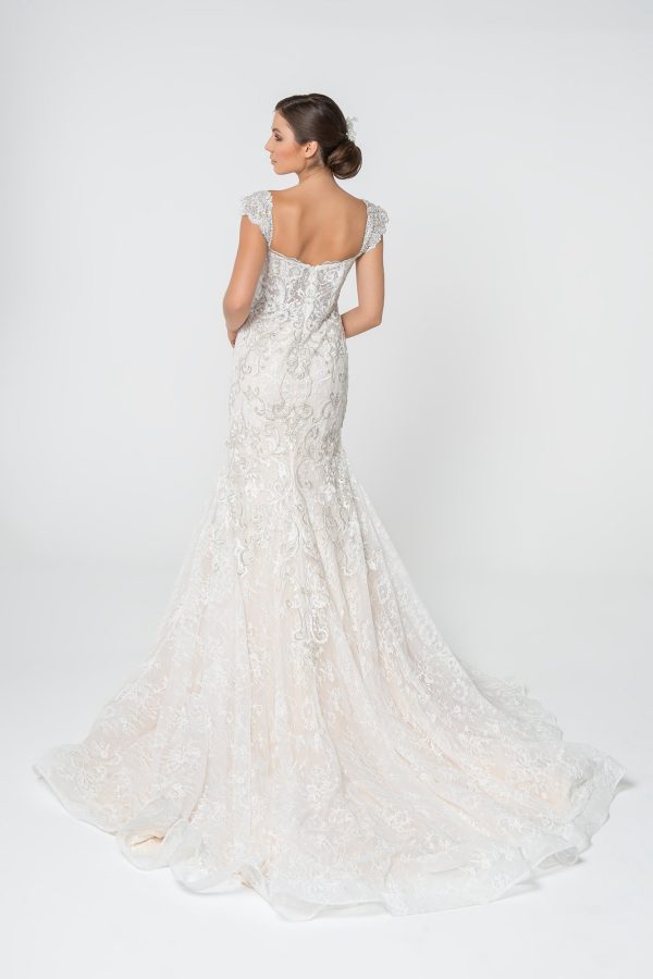 Jewel and Embroidery Embellished Mesh Long Wedding Dress GLGL2822 - Image 2