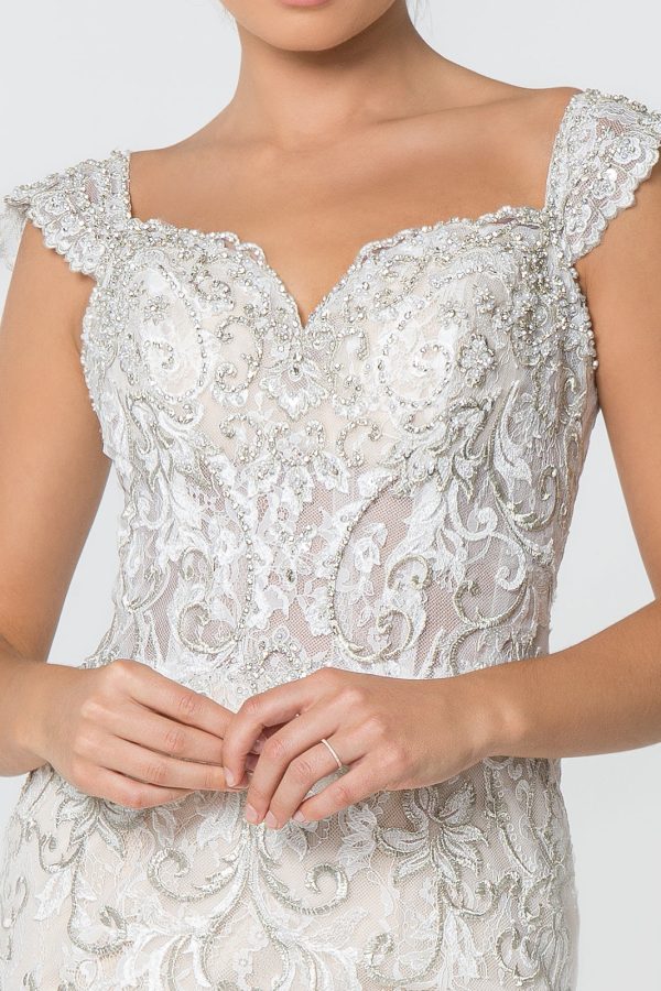 Jewel and Embroidery Embellished Mesh Long Wedding Dress GLGL2822 - Image 3