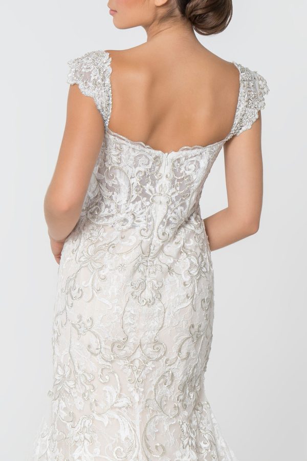 Jewel and Embroidery Embellished Mesh Long Wedding Dress GLGL2822 - Image 4