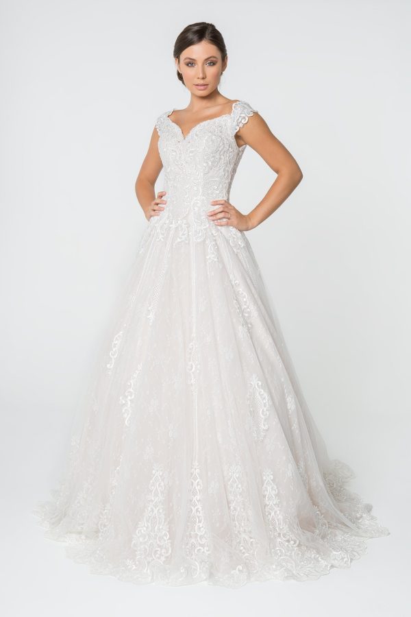 Lace Embellished Bodice A-Line Long Wedding Dress GLGL2823 - Image 8