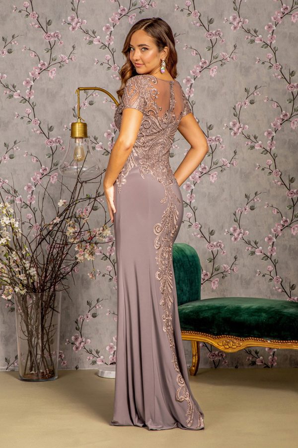 Embroidery Bead Sheer Back Rome Jersey Mermaid Long Mother Of The Bride Dress GLGL3361 - Image 2